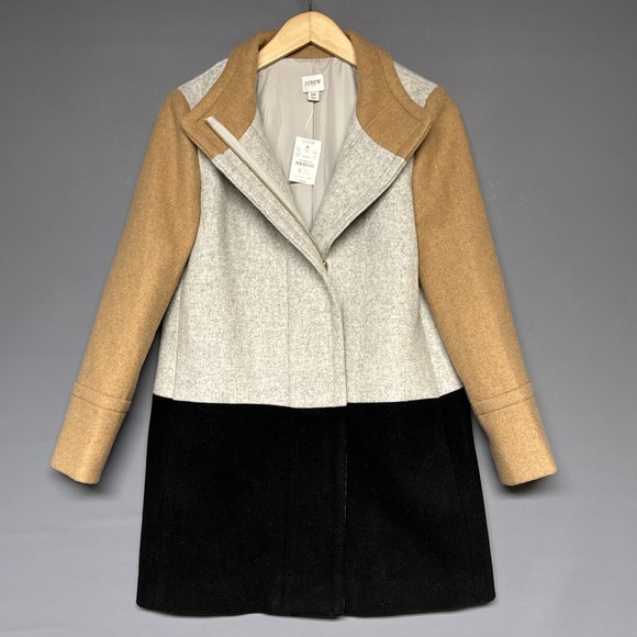 J. Crew Factory Jackets & Blazers - J. Crew Women's Colorblock Funnelneck Wool Blend Coat Jacket Size 0P Gray‎ $248